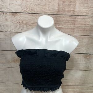 NWT Decree Medium Black Stretch Smocked Swim Top